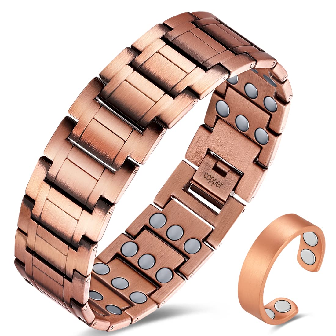 Cigmag 3X Copper Bracelet for Men Triple Ultra Strength Magnets, 99.99% Pure Copper Magnetic Bracelet & Copper Ring Set with Adj