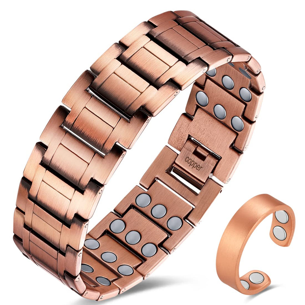 Cigmag 3X Copper Bracelet for Men Triple Ultra Strength Magnets, 99.99% Pure Copper Magnetic Bracelet & Copper Ring Set with Adj