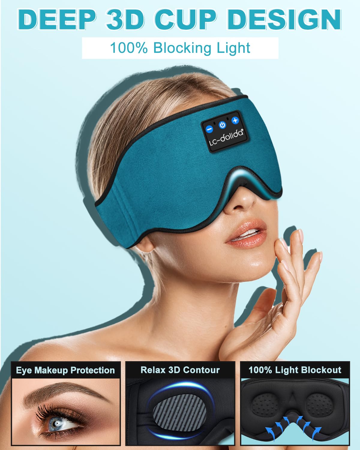Sleep Mask with Bluetooth Headphones,LC-dolida Sleep Headphones Bluetooth Sleep Mask 3D Sleeping Headphones for Side Sleepers Be