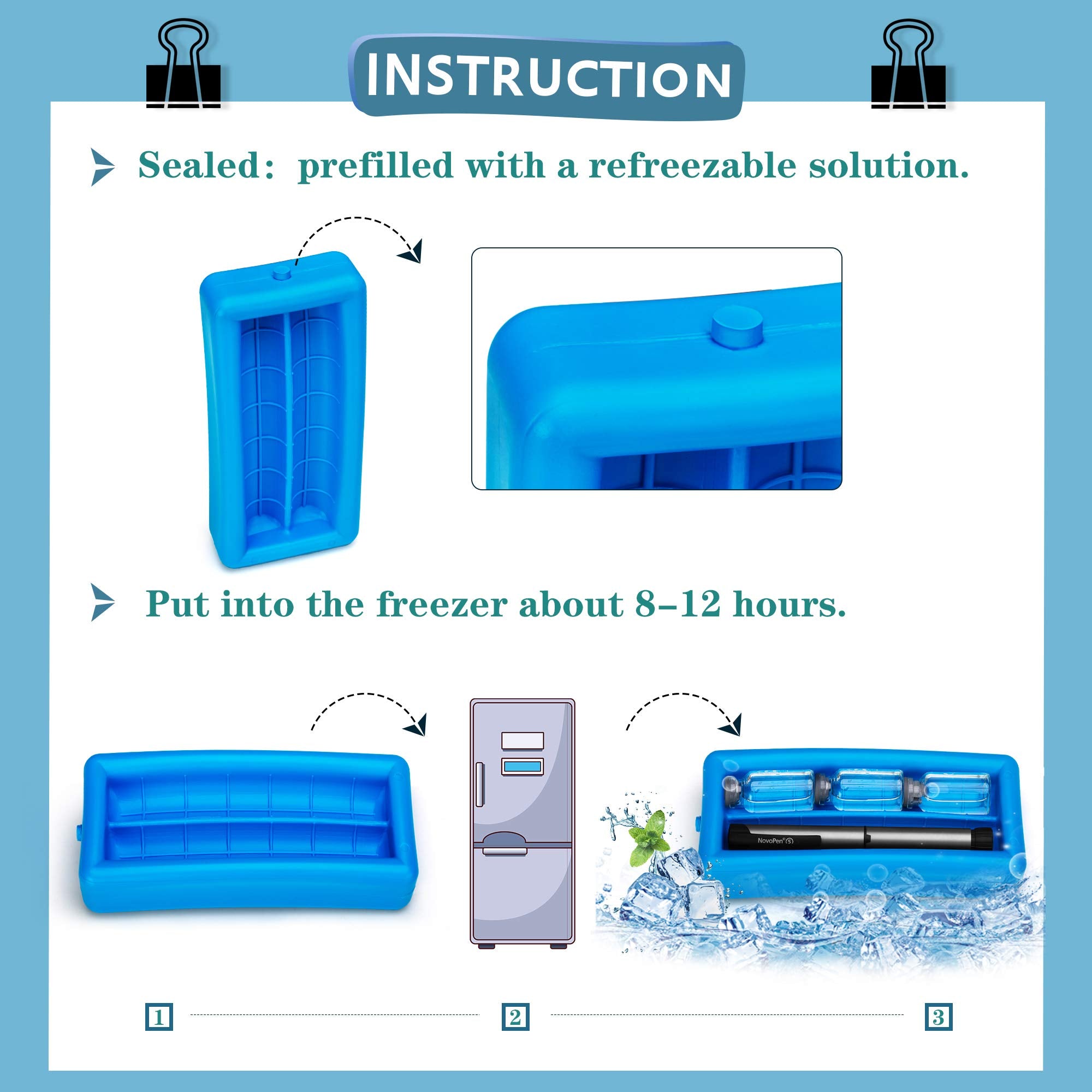 LUXJA 2 Layers Insulin Case with an Ice Pack - Holds 6 Vials (10ml) or 2 Insulin Pens, Diabetic Bag with Supplies Storage Pocket