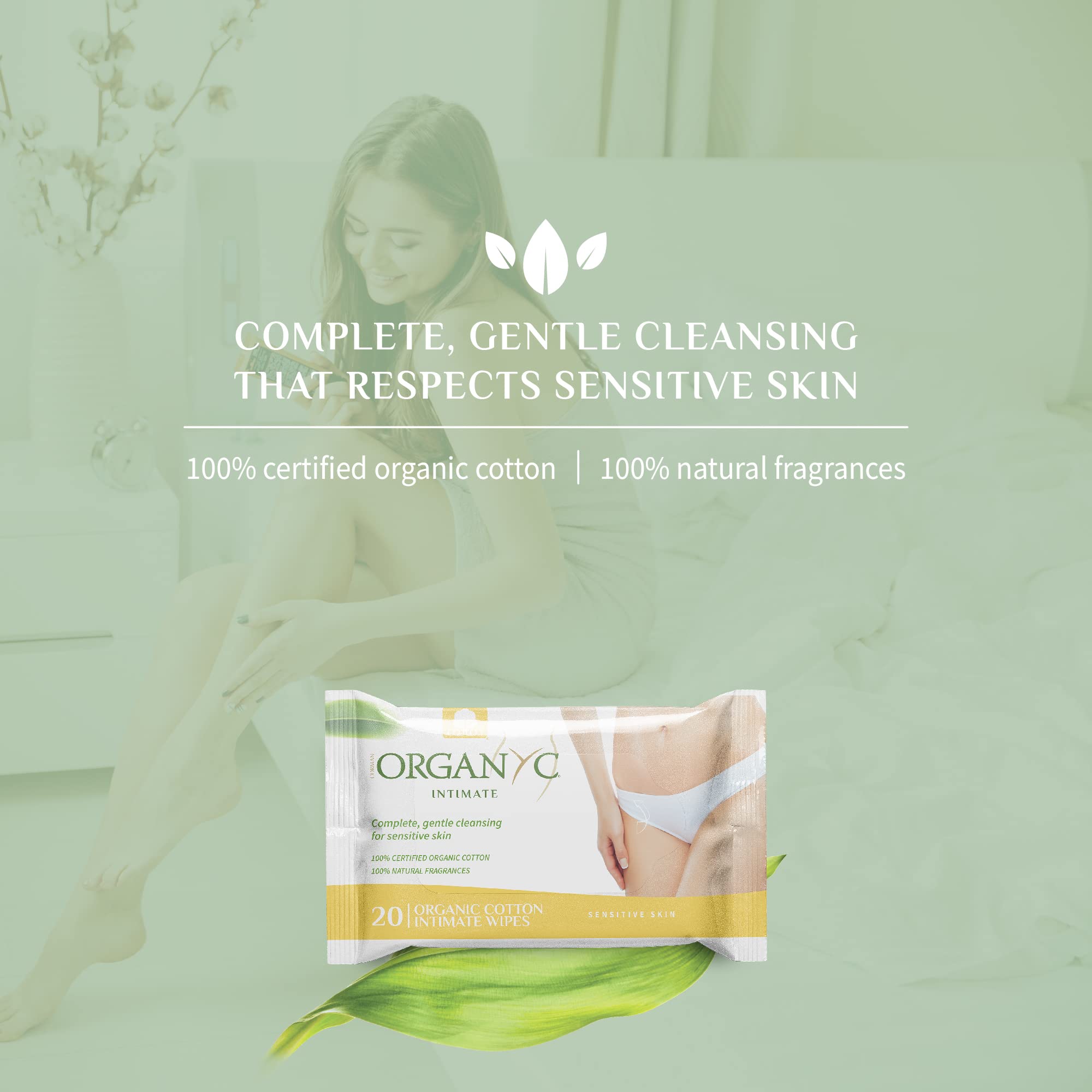 Organyc - 100% Organic Cotton Intimate Wet Wipes, No Parabens, Alcohol, or Chlorine -, White, 20 Count (Pack of 1) (ORGWW1A)