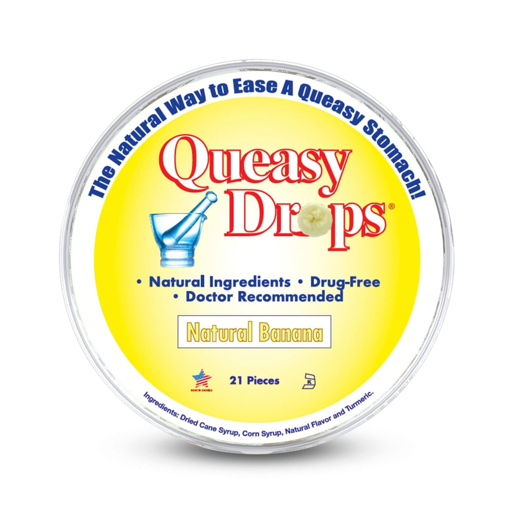 Three Lollies Queasy Drops - Banana Flavor - Relief from Nausea & Travel Sickness, Soothes a Dry Mouth & Settles Stomach - Natur