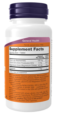 NOW Foods Supplements, Melatonin 1 mg, with Co-Factor Nutrients, Healthy Sleep Cycle*, 100 Tablets