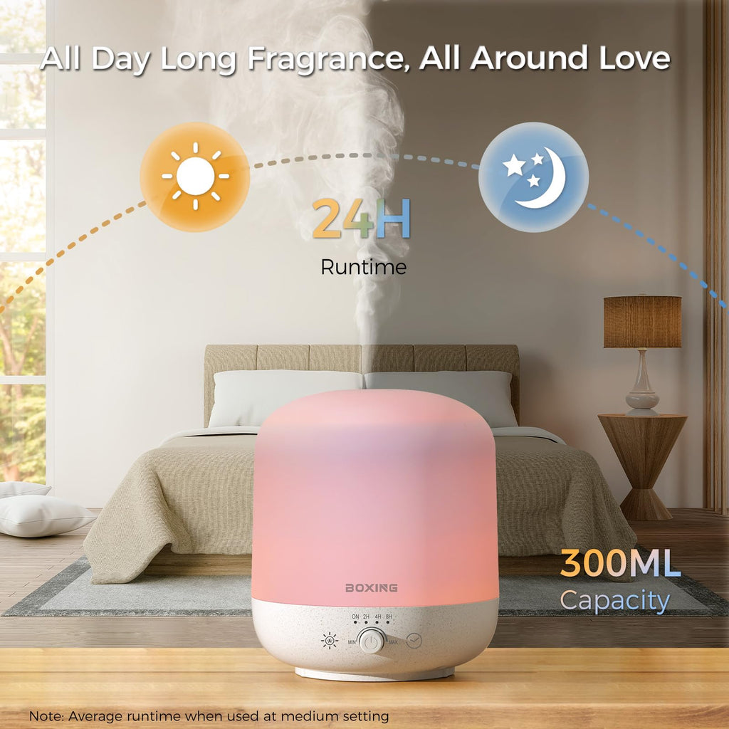 BOXING 300ML Essential Oil Diffuser, Diffusers for Home & Large Room, Aromatherapy Diffuser with 7 Colors Night Light Perfect fo