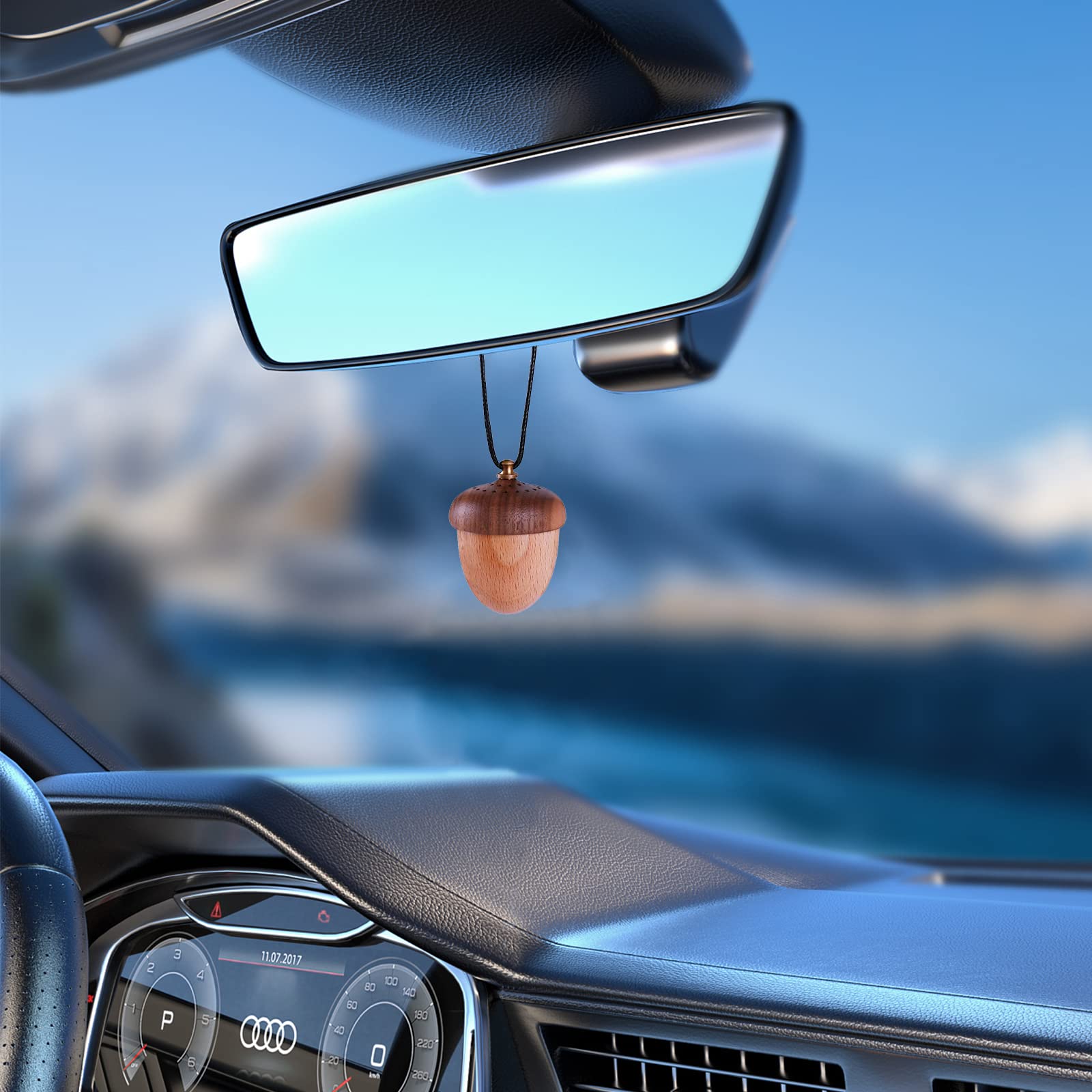 Maromalife Essential Oil Car Diffuser, Wooden Acorn Decor Cute Car Diffuser Air Freshener, Hanging Aromatherapy Diffuser Perfume