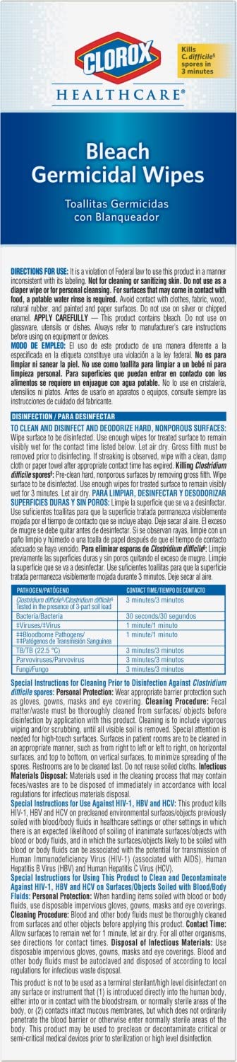 Clorox Healthcare Bleach Germicidal Individual Wipes, 50 Count (Package May Vary)
