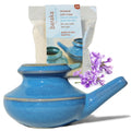 Baraka Neti Pot Tool Kit - Snoring & Saline Solution, Handcrafted Ceramic Dishwasher Safe with 2oz Mineral Sea Salt for Nose Cle
