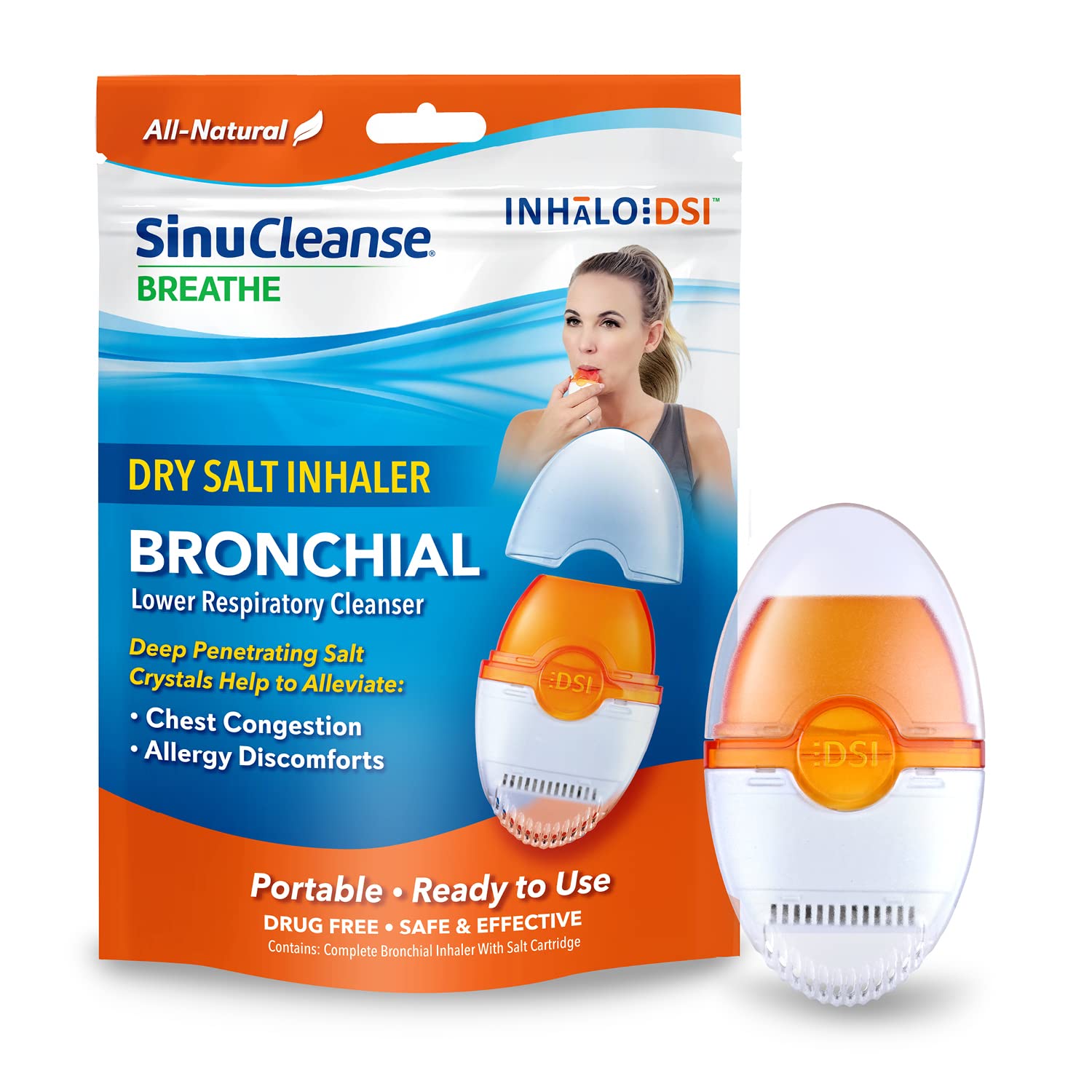 SinuCleanse Inhalo Bronchial Dry Salt Inhaler, 100% All-Natural Salt Crystals Help You Breathe Easier, 1 Portable Respiratory In
