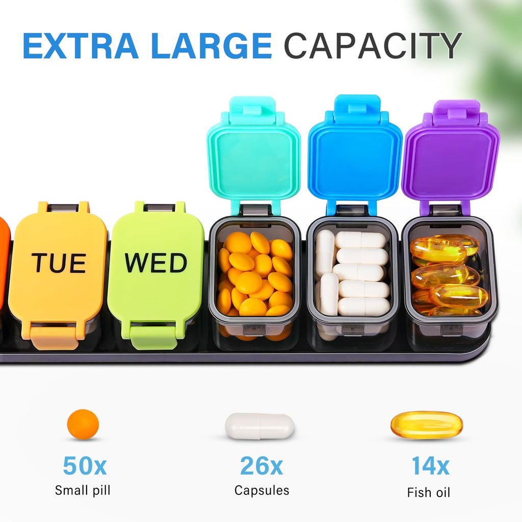 Extra Large Weekly Pill Organizer - Waterproof 7-Day Pill Box, Portable Vitamin & Supplement Case, Easy to Open Design, Ideal fo