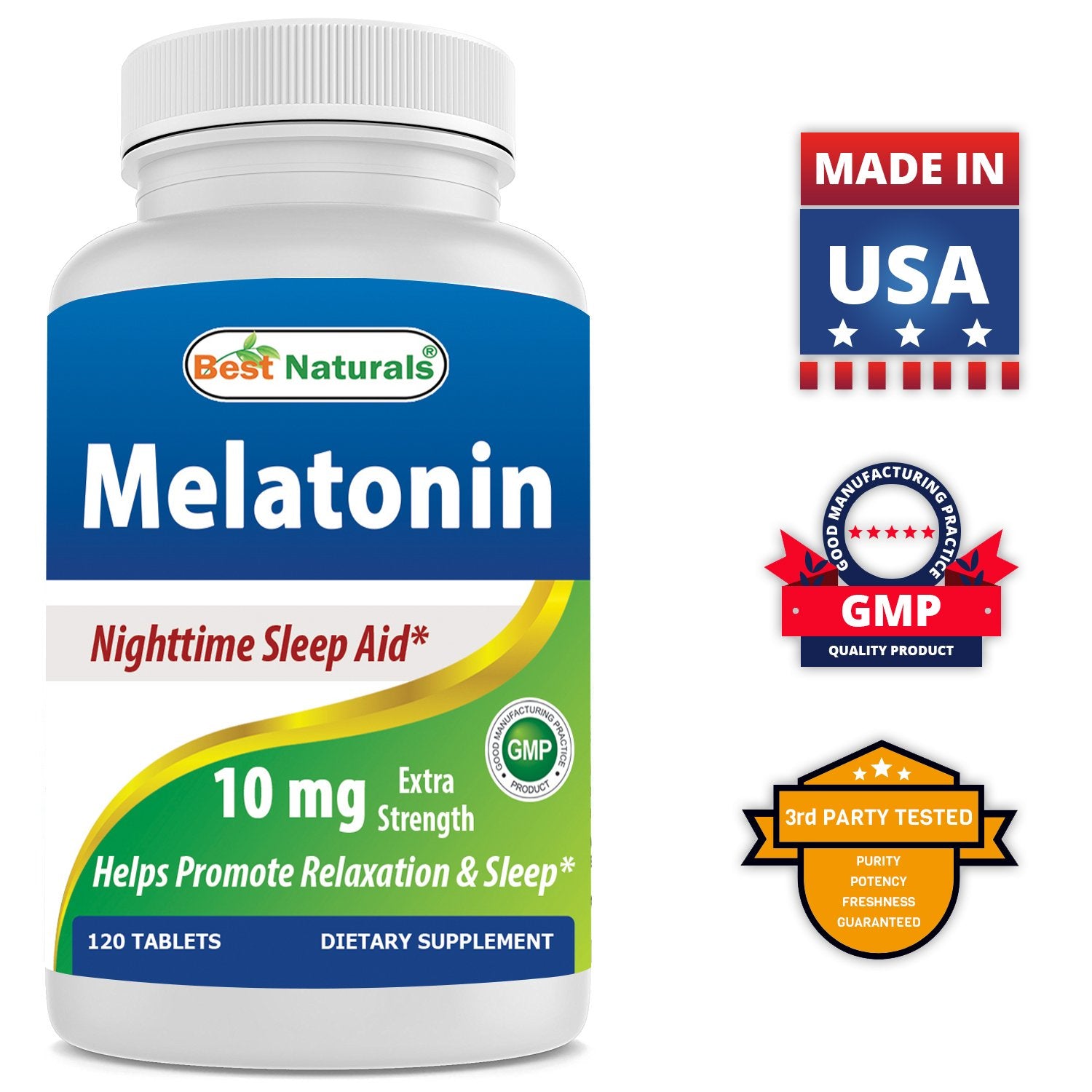Best Naturals Melatonin 10mg (Non-GMO) Tablets - Helps Promote Relaxation & Sleep - 120 Count
