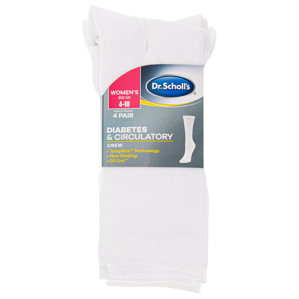 Dr. Scholl's Women's Guaranteed Comfort Diabetic and Circulatory crew 4 Pack Socks,White, 4-10