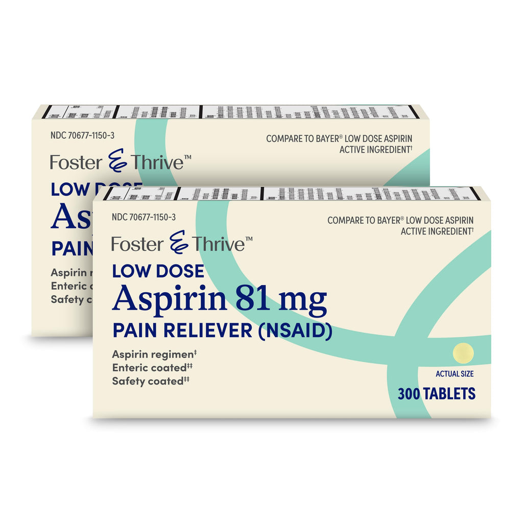 Foster & Thrive Aspirin Low Dose 81 mg, Enteric Coated Tablets, Doctor Recommended, Secondary Prevention of Cardiovascular Disea