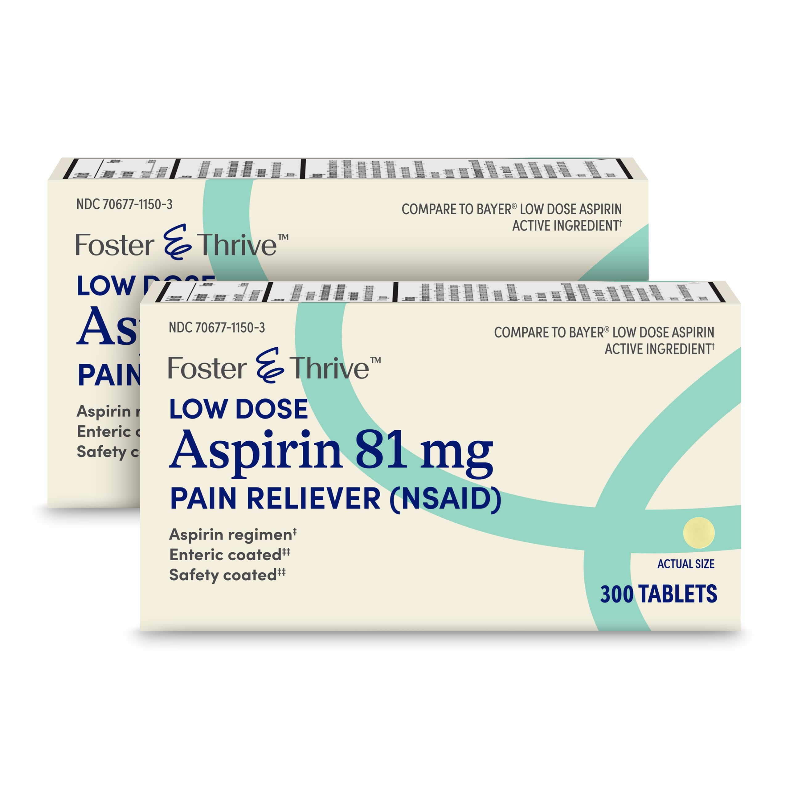 Foster & Thrive Aspirin Low Dose 81 mg, Enteric Coated Tablets, Doctor Recommended, Secondary Prevention of Cardiovascular Disea
