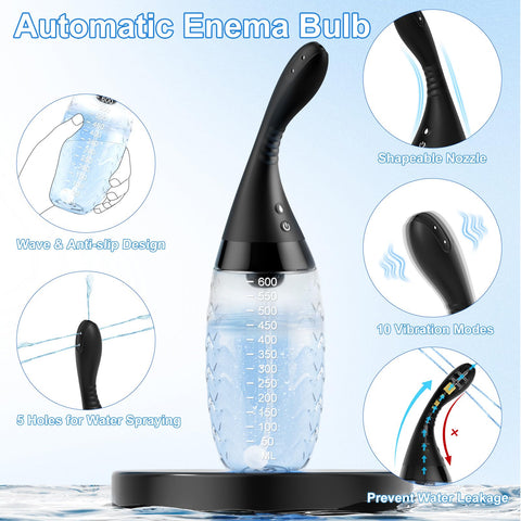 Automatic Anal Douche Enema Kit - 20oz Electric Enema Bulb with 3 Speeds & 10 Vibration for Colon Cleanse, Anti Backflow Anal Cl
