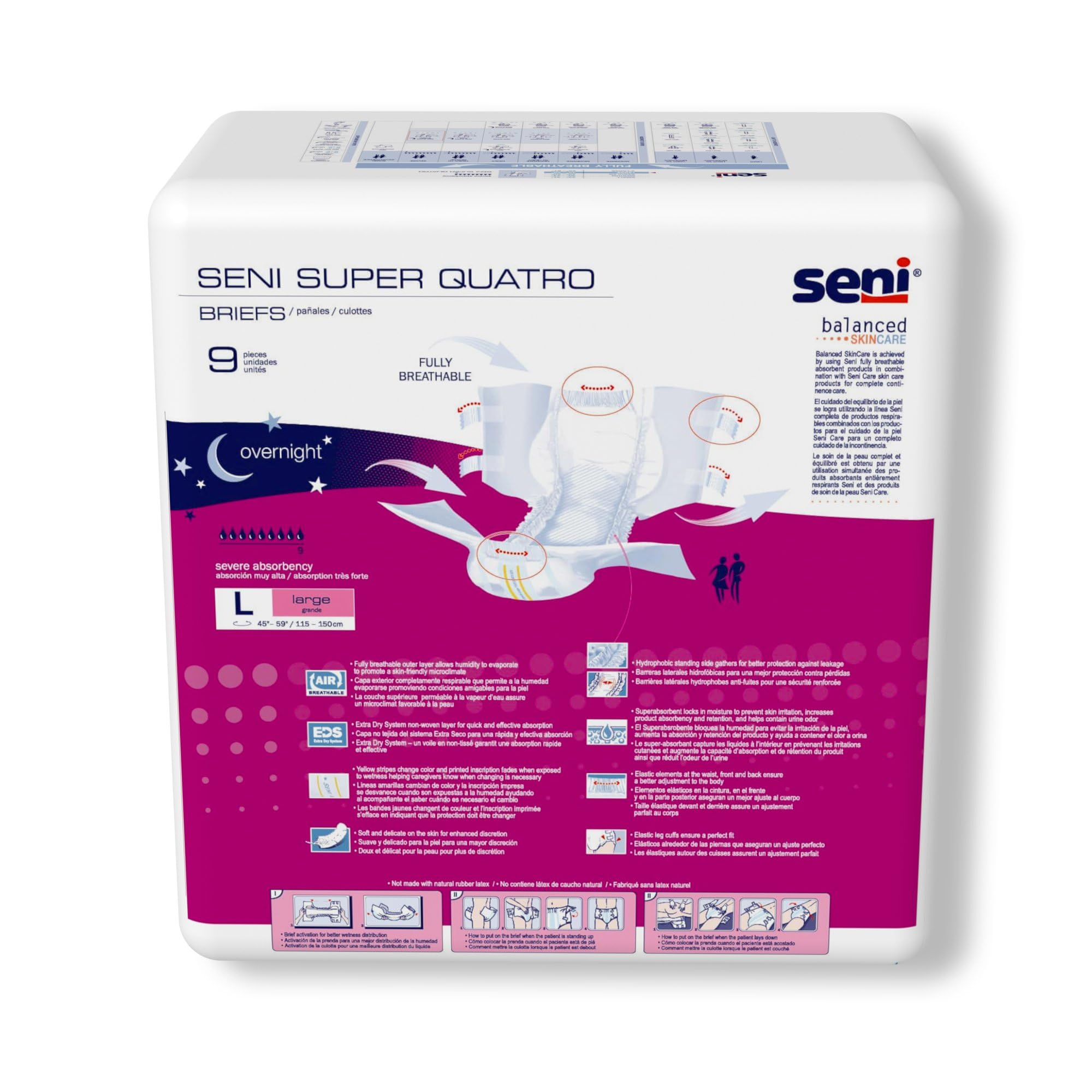 Seni Super Quatro Adult Incontinence Brief L Heavy Absorbency Breathable/Overnight, S-LA09-BQ1, Severe, 36 Ct