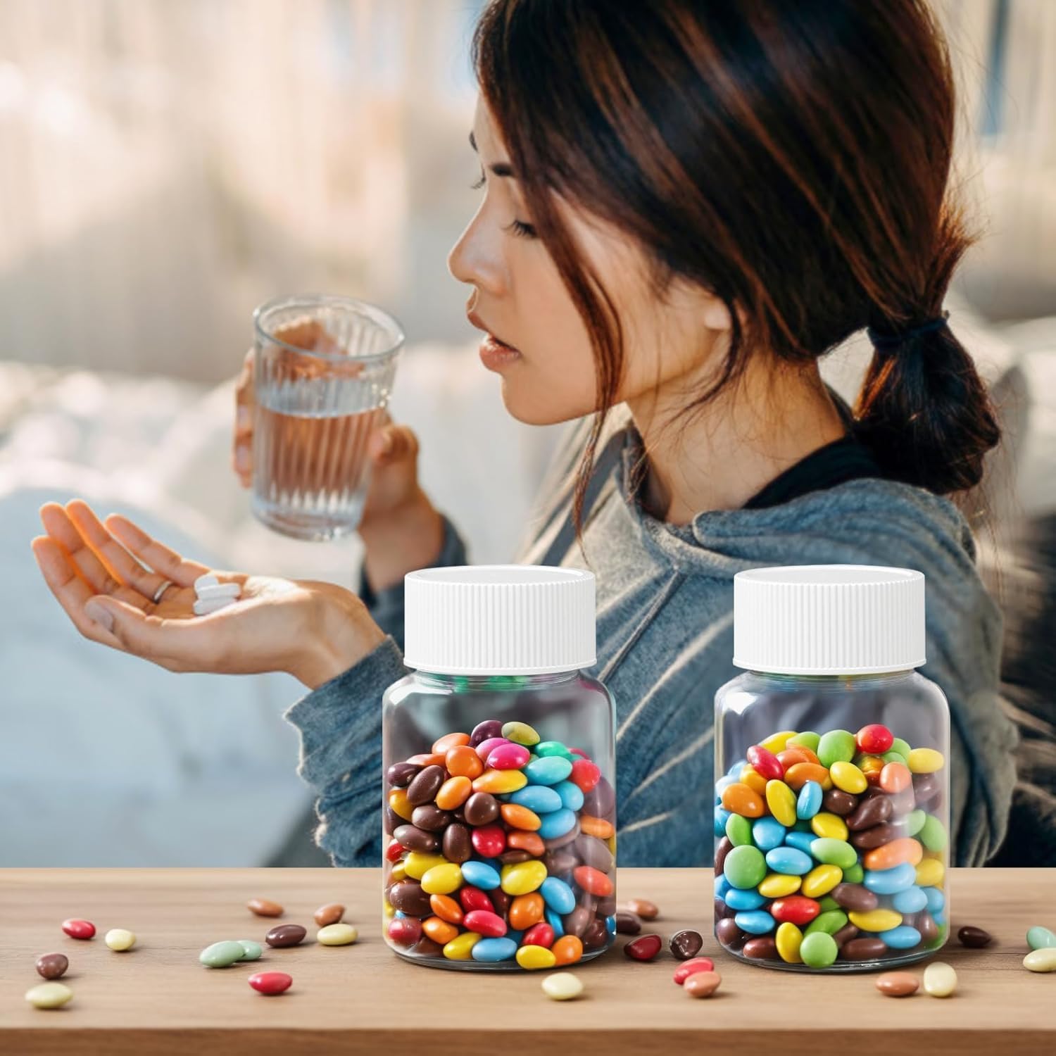 Lamoutor 18Pcs Clear Pill Bottle Plastic Medicine Bottle Empty Reagent Chemical Containers with Caps for Liquid Solid Powder Med
