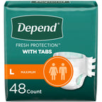 Depend Incontinence Protection with Tabs, Unisex, Large (35-49 Waist, over 170 lbs), Maximum Absorbency, 48 Count (3 Packs of 16