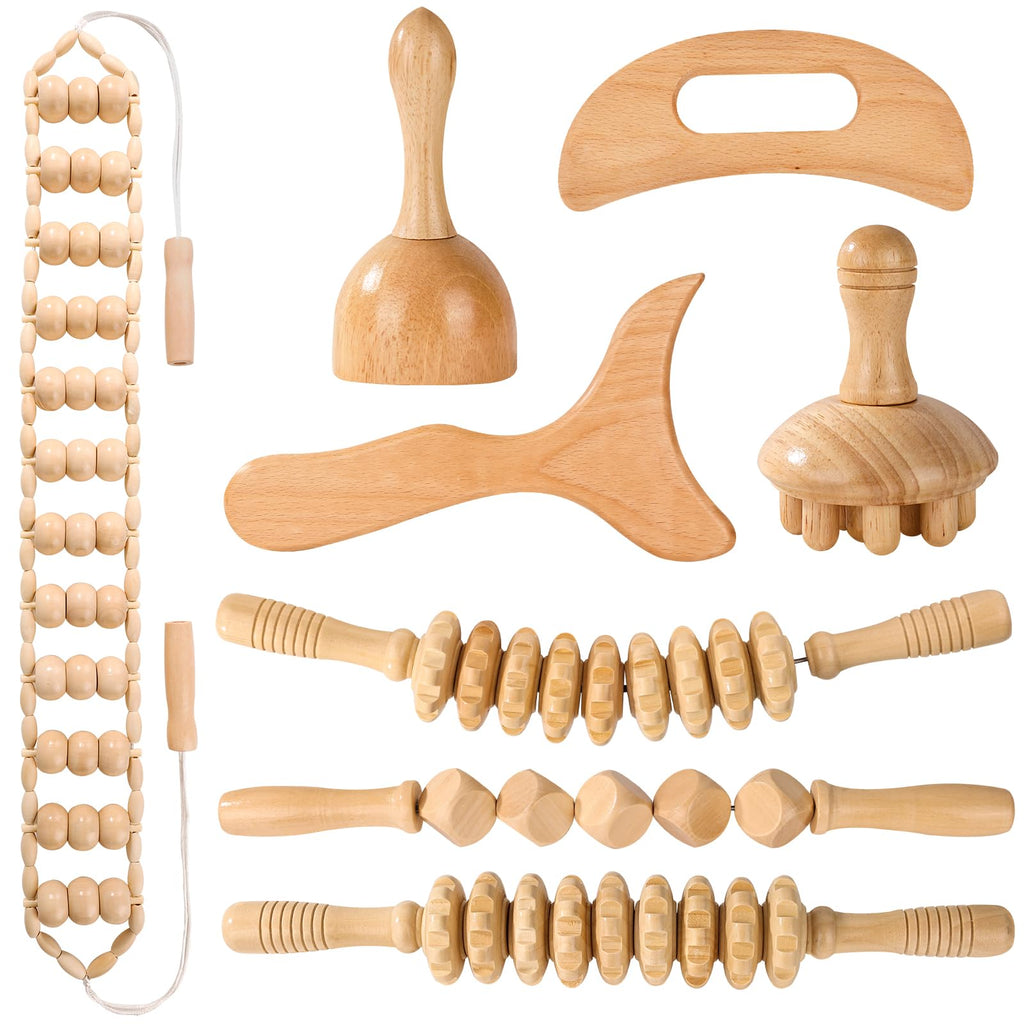 KQXTOKTY Wood Therapy Tools for Body Shaping,8 in 1 Wood Therapy Massage Tools,Wooden Gua Sha Tools,Lymphatic Drainage Massager,