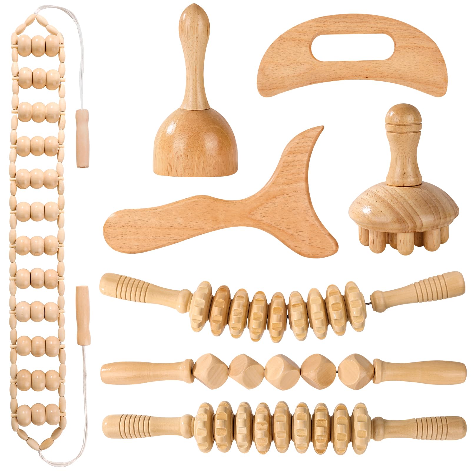 KQXTOKTY Wood Therapy Tools for Body Shaping,8 in 1 Wood Therapy Massage Tools,Wooden Gua Sha Tools,Lymphatic Drainage Massager,