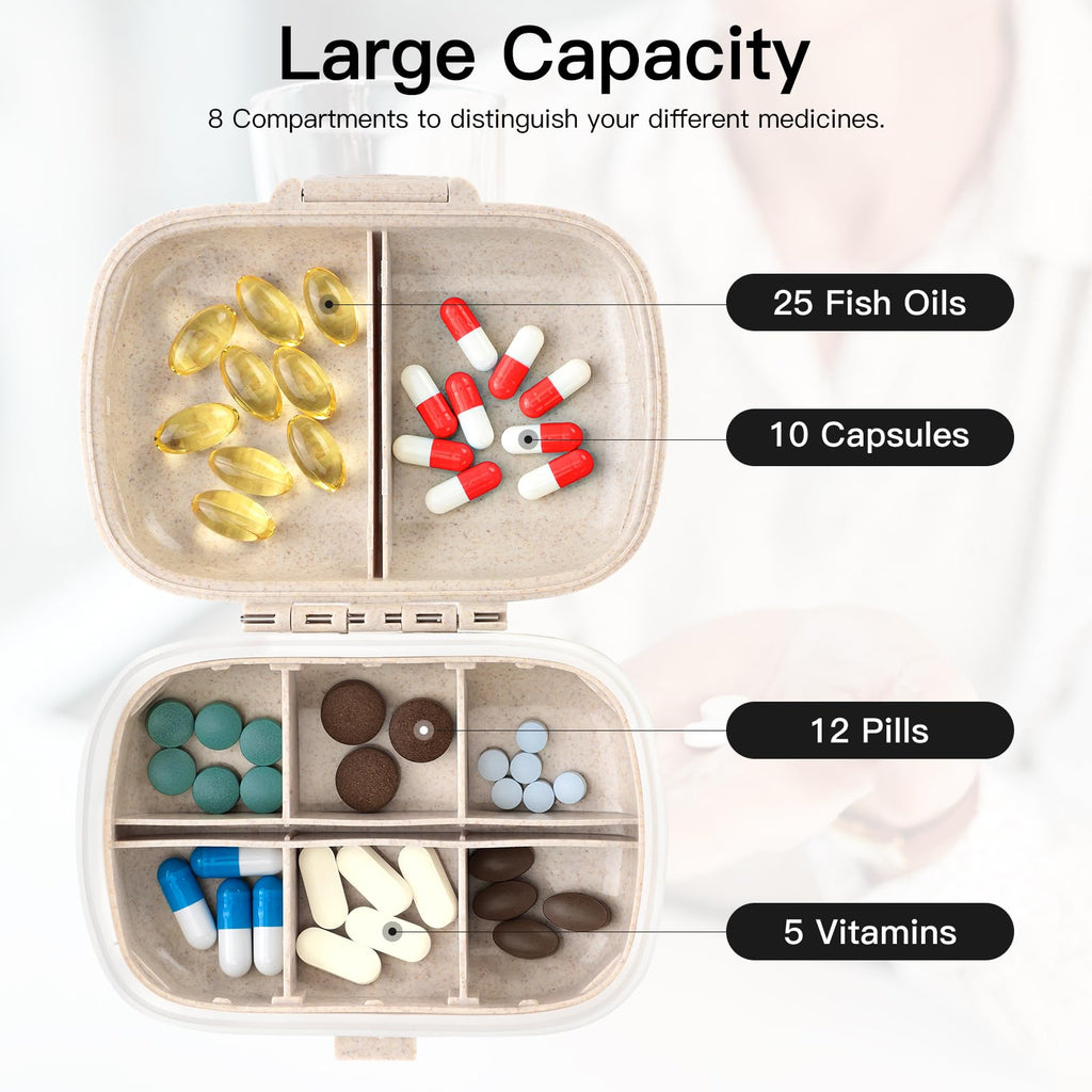 Soleebee Portable 8 Compartments Daily Pill Organizer, Bling Crystal Diamond Pill Box, Small Travel Pill Case, Pill Dispenser, M