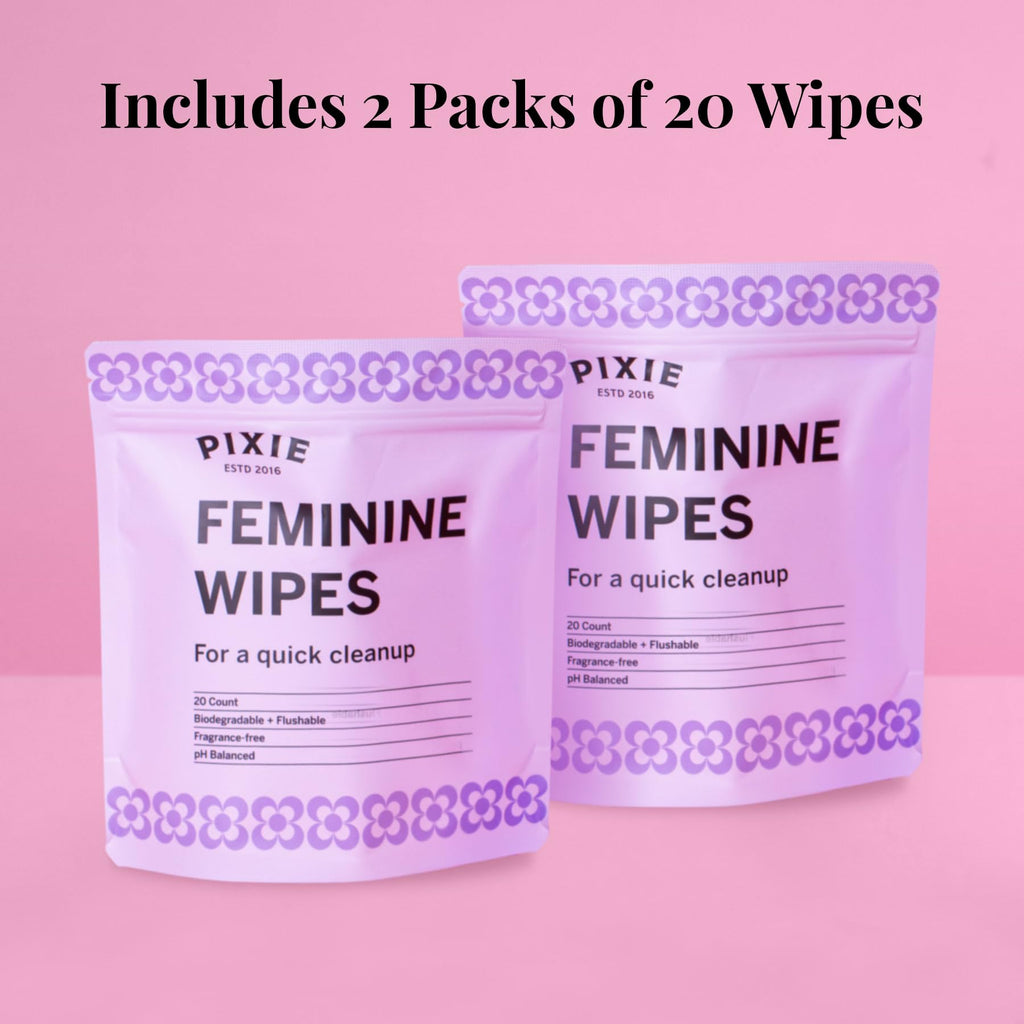 Pixie Feminine Wipes - Flushable, Biodegradable, & Ph Balanced - Best Individually Wrapped Body Wipes for On The Go & Public Bat