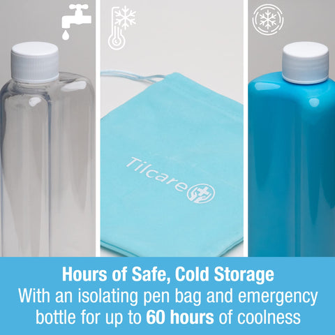 Insulin Cooler Travel Case by Tilcare - 60H Reusable Pen Freezer Bottle - Standard TSA Approved Hard Shell Medication Cooling Ca