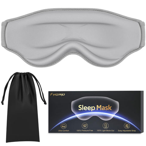 FYGRIP 3D Eye Mask, Ultra Comfort, 100% Pressure-Free & Light Block-Out, Easy Adjustable Strap, Grey, Sleep Mask for Men & Women
