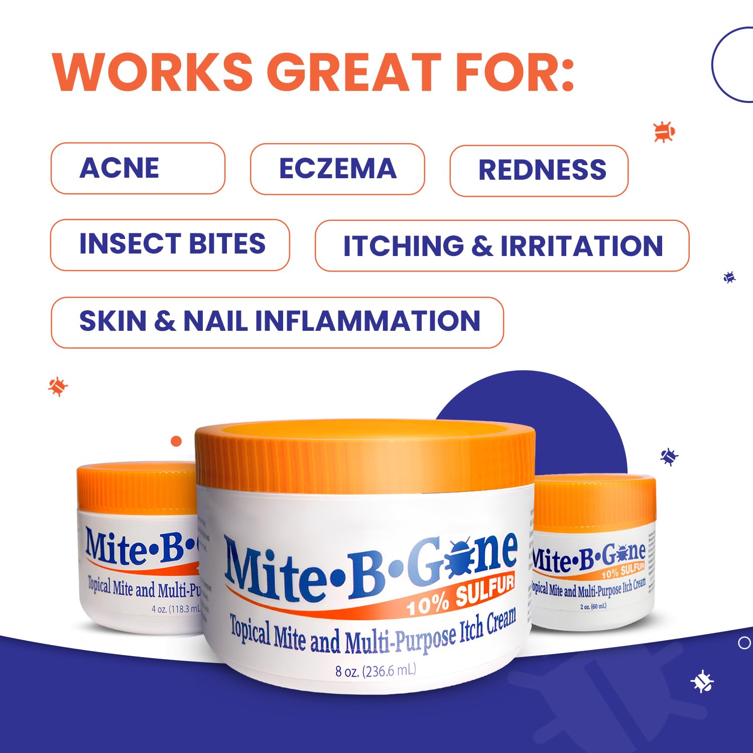 Mite-B-Gone Mite Cream & Bite Relief - 10% Natural Blend Sulfur Cream for Multi-Purpose Bites, Redness, Itching, & Irritation |