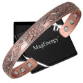 MagEnergy Copper Bracelets for Women, 99.9% Pure Copper Vintage Flower Magnetic Bangle with 3500 Gauss Magnets,6.8 Adjustable Cu
