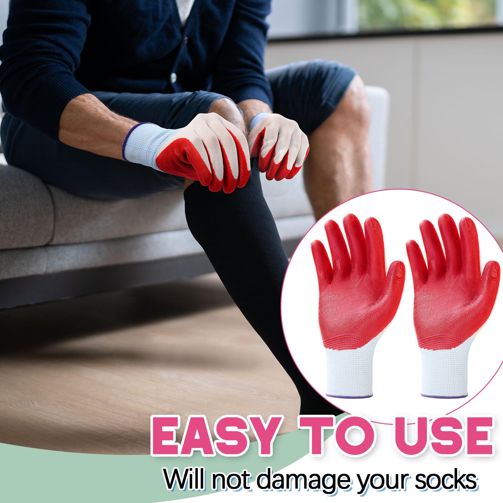 Sureio 3 Pairs Donning Gloves for Compression Stockings Gloves for Donning Gripping Compression Wear (Pink)