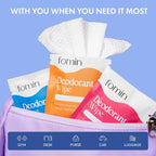 FOMIN Acidified Travel Deodorant Wipes For Women & Men - 50 Count - Variety Pack - pH Balanced, Mini Deodorant Travel Size Wipes