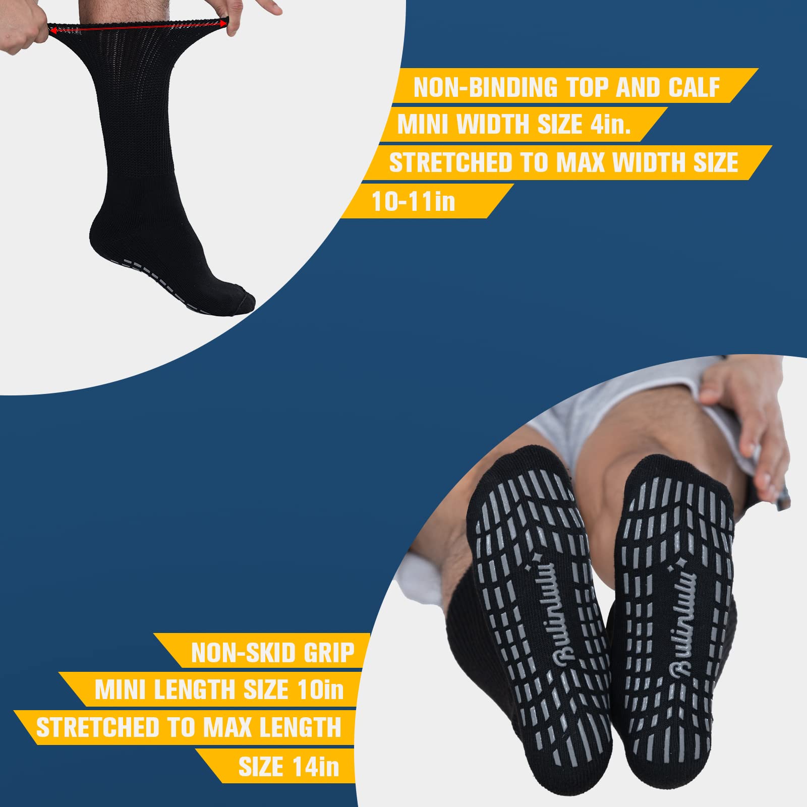 Bulinlulu Extra Wide Socks for Swollen Feet-2 Pairs Diabetic Socks for Men,Hospital Bariatric Socks Non Slip Edema Socks Women,C