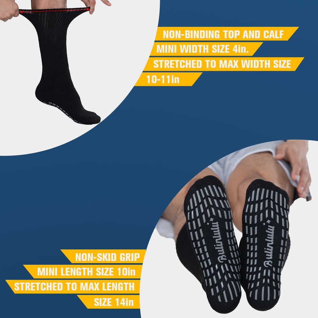 Bulinlulu Extra Wide Socks for Swollen Feet-2 Pairs Diabetic Socks for Men,Hospital Bariatric Socks Non Slip Edema Socks Women,C