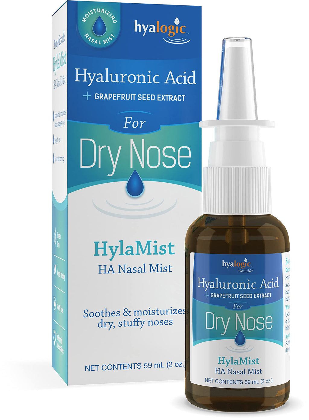 Hyalogic HylaMist Nasal Spray | Hyaluronic Acid Nasal Mist Spray Bottle | Nasal Moisturizer for Dry Nose | Stuffy Nose Relief | 
