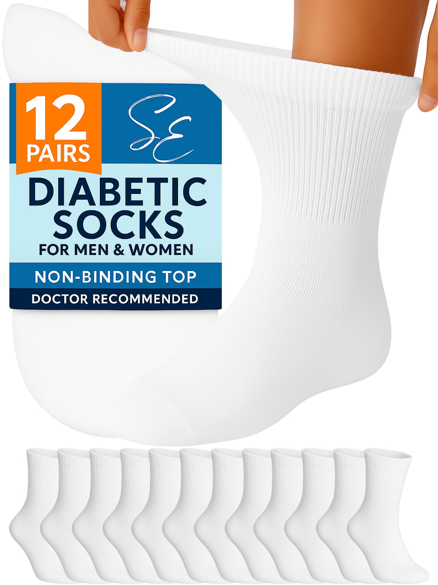 Special Essentials 12 Pairs Cotton Diabetic Ankle Socks - Non-Binding With Extra Wide Top For Men and Women White 10-13