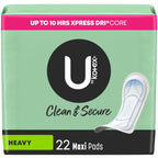 U by Kotex Maxi Pads, Clean & Secure, Heavy Absorbency, 22 Count (Packaging May Vary)