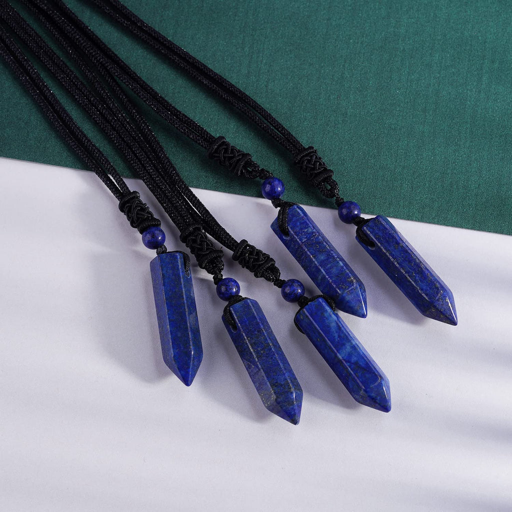 TIKCAUZ Hexagonal Blue Crystal Necklace Lapis Lazuli Points Pendant with Adjustable Rope Reiki Healing Crystal Stone Necklaces H