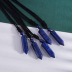 TIKCAUZ Hexagonal Blue Crystal Necklace Lapis Lazuli Points Pendant with Adjustable Rope Reiki Healing Crystal Stone Necklaces H