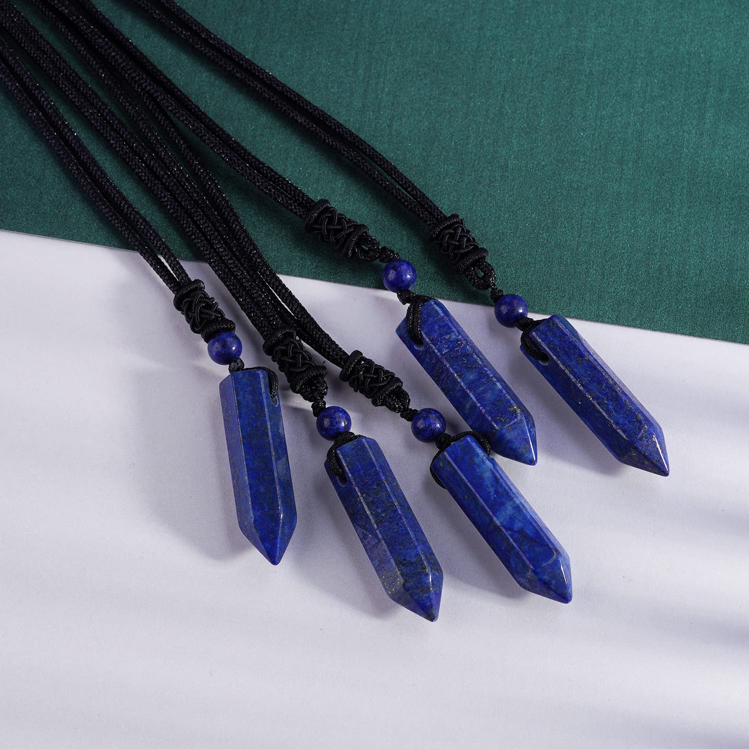 TIKCAUZ Hexagonal Blue Crystal Necklace Lapis Lazuli Points Pendant with Adjustable Rope Reiki Healing Crystal Stone Necklaces H