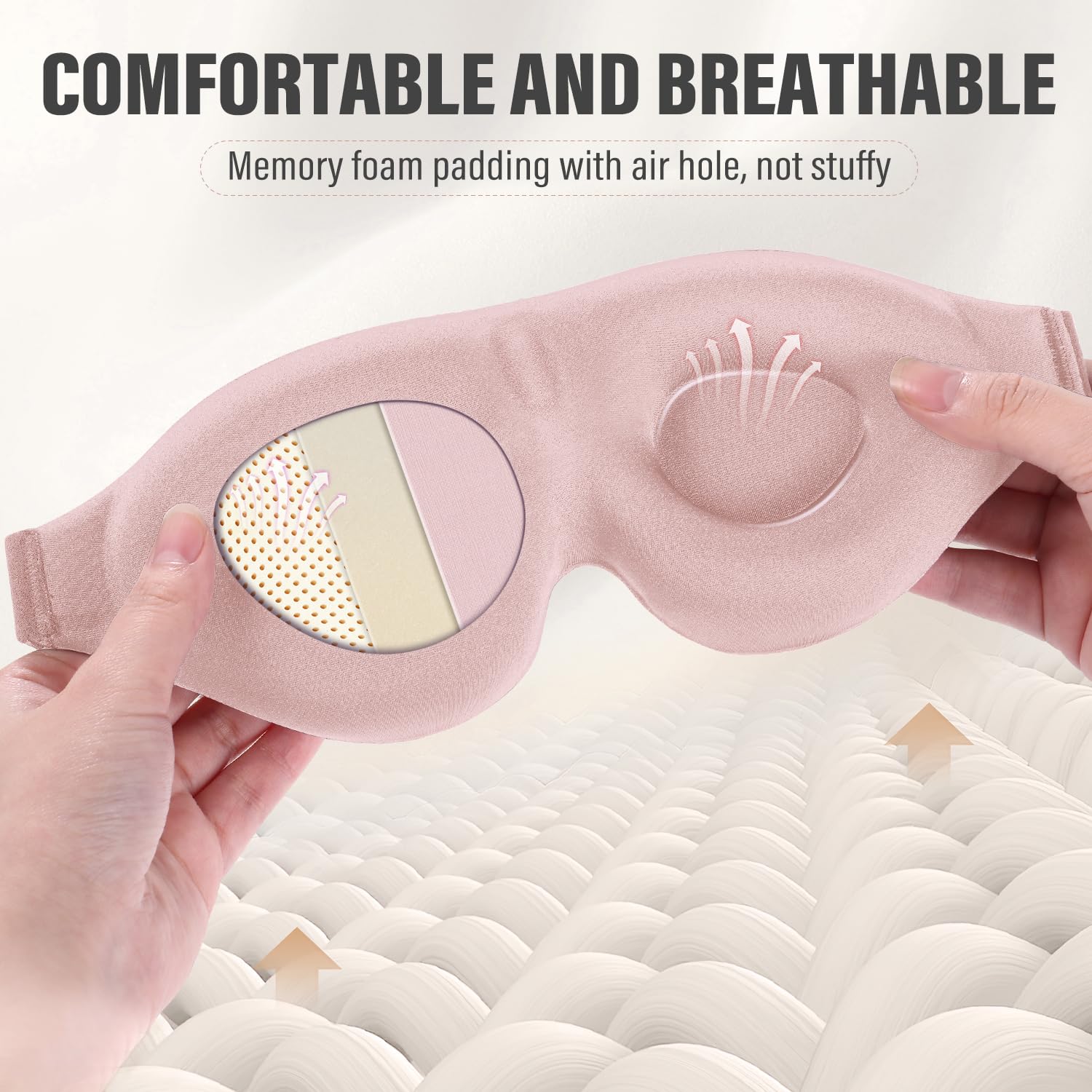 YIVIEW Sleep Mask for Side Sleeper, Complete Light Blocking 3D Pink Sleeping Eye Mask, Soft Breathable Eye Cover for Women Men,