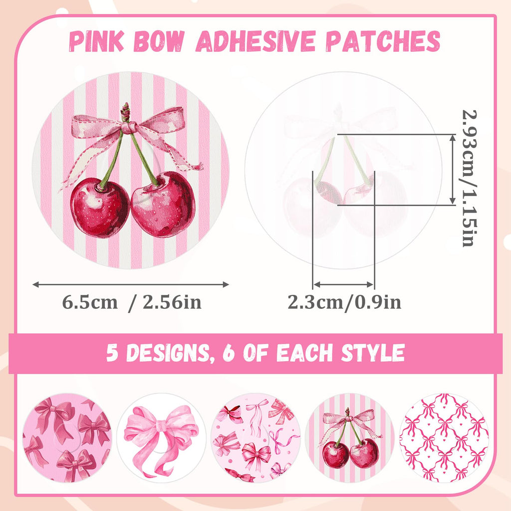 Geiserailie 30 PCS Adhesive Patch Compatible with Libre 3 Pre-Cut Flowers Pink Bow NO Glue in The Center Sensor Cover for Contin