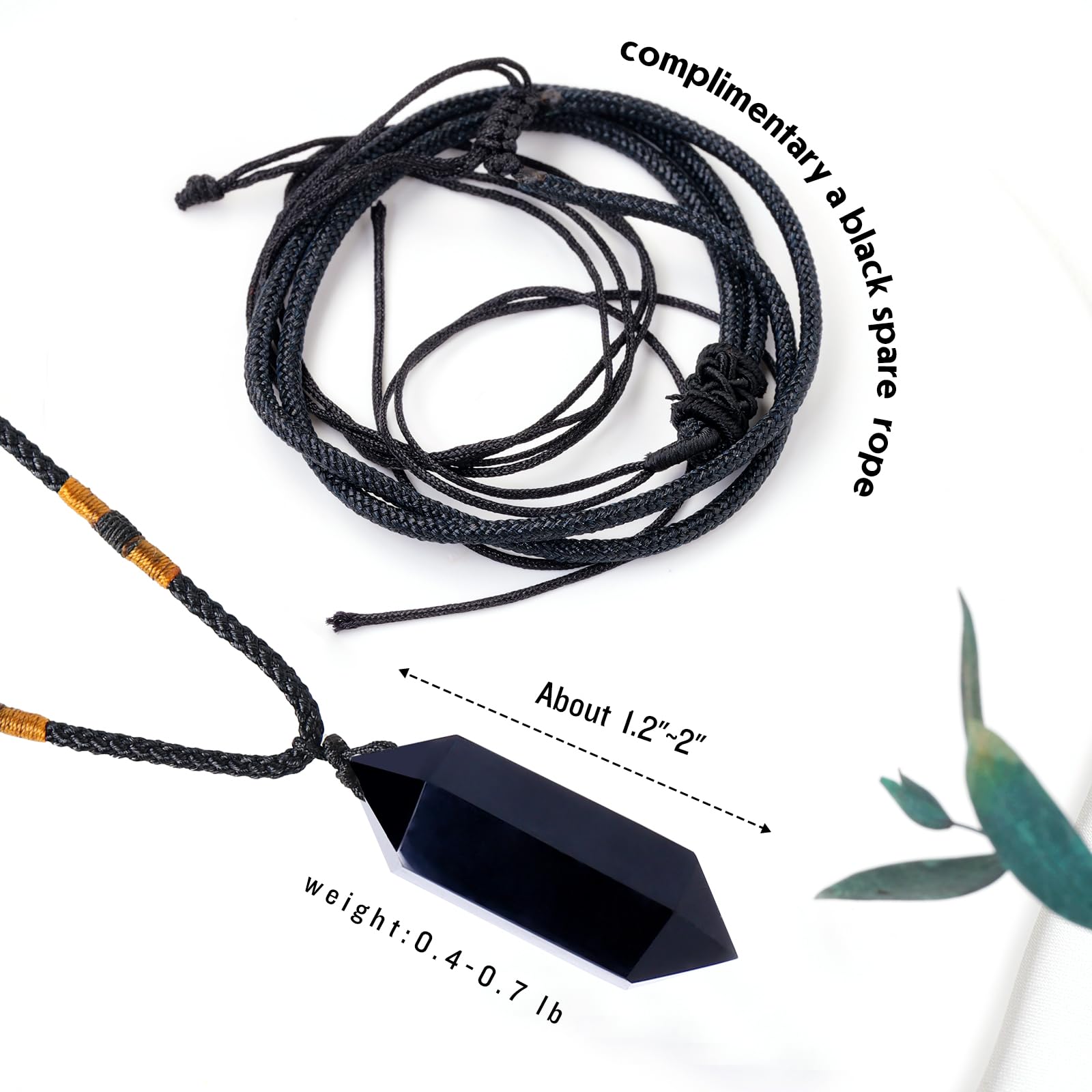 Runyangshi Black Obsidian Healing Crystal Pendants, Double Pointed Natural Crystal Quartz Necklace 6 Faceted Chakra Crystal Wand