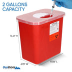 Oakridge Products Large Sharps Container for Home Use and Professional 2 Gallon (2-Pack) with Rotating lid, Biohazard Needle and