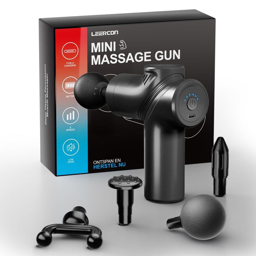LEERCON Massage Gun Deep Tissue Electric Massagers Mini Massage Gun Travel with 4 Massage Heads Muscle Percussion Massager Gun G