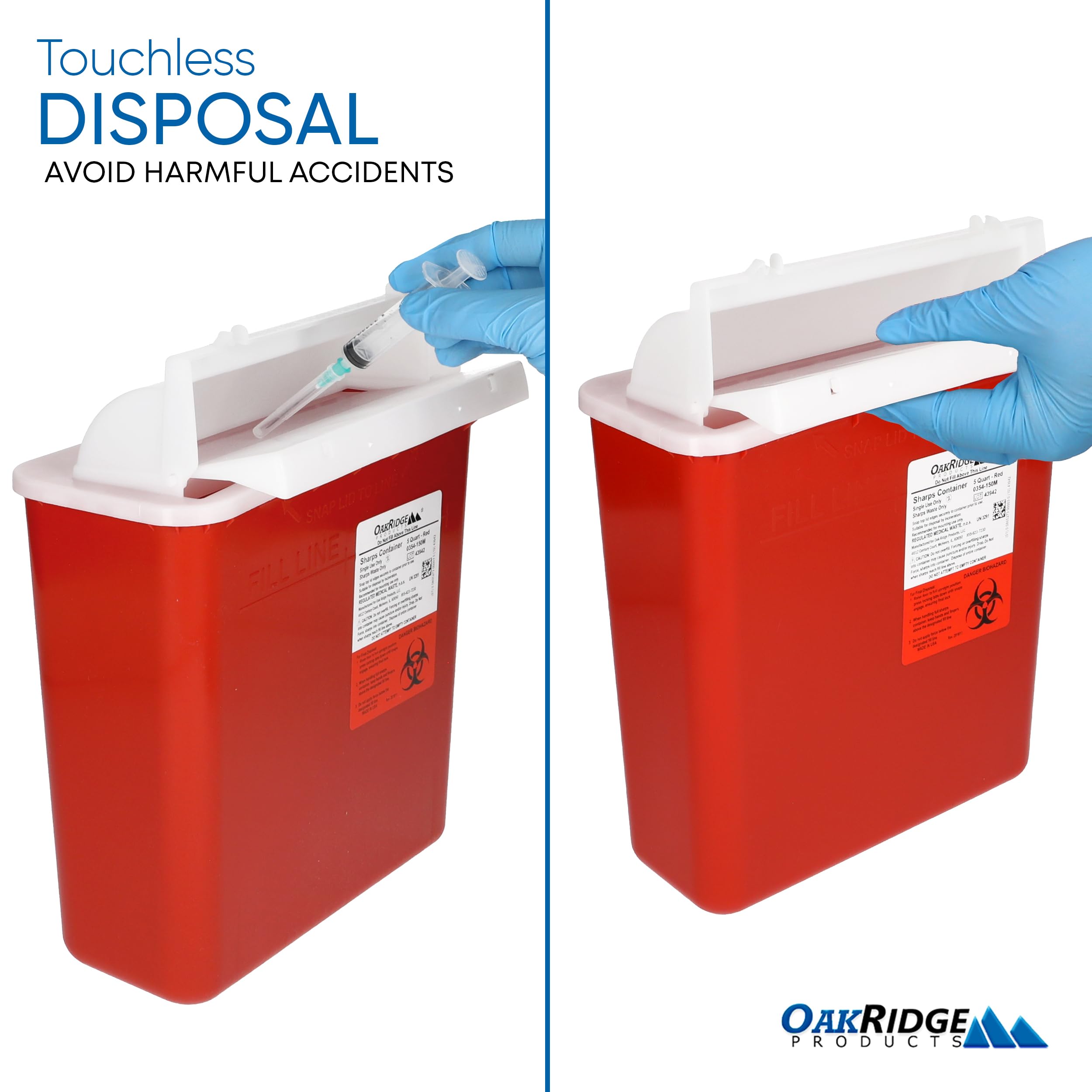 Oakridge Products Sharps Container for Home Use and Professional 5 Quart (2-Pack), Biohazard Needle and Syringe Disposal, Mailbo