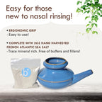 Baraka Neti Pot Tool Kit - Snoring & Saline Solution, Handcrafted Ceramic Dishwasher Safe with 2oz Mineral Sea Salt for Nose Cle