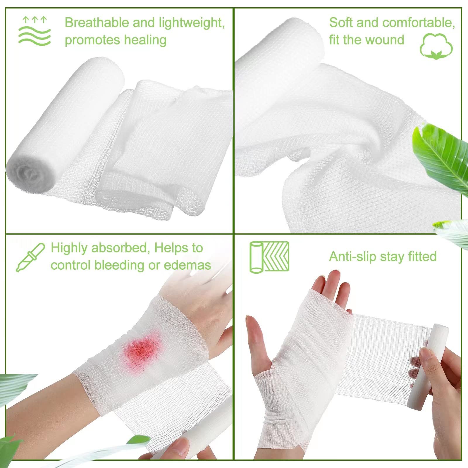Treela 100 Rolls Gauze Bandage, 4 in x 5 Yards, Elastic Bandages Individual Packaging Sterile Non Latex First Aid Pads Medical B