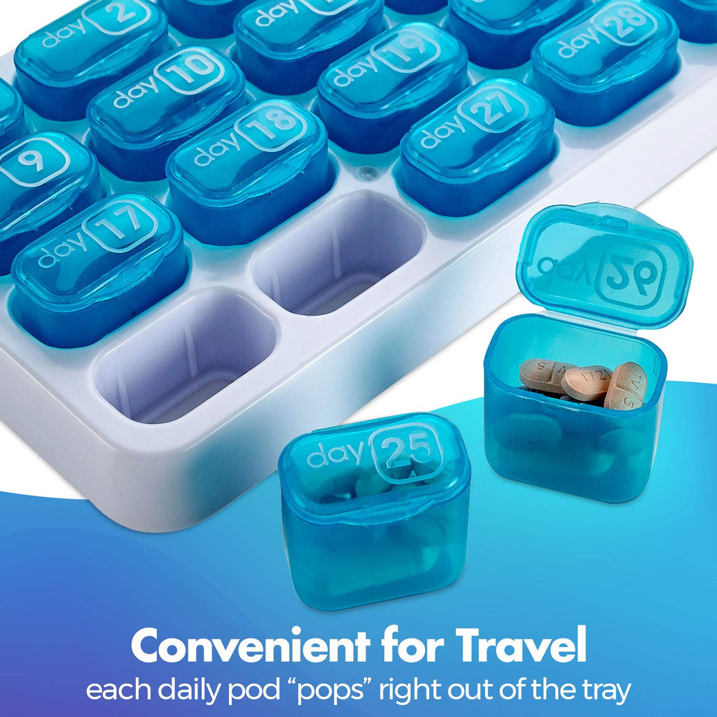 Monthly Pill Organizer - (Pack of 2) 31 Day Pill Organizer with Large Removable Medication Pods, Portable Pill Case Box and Hold