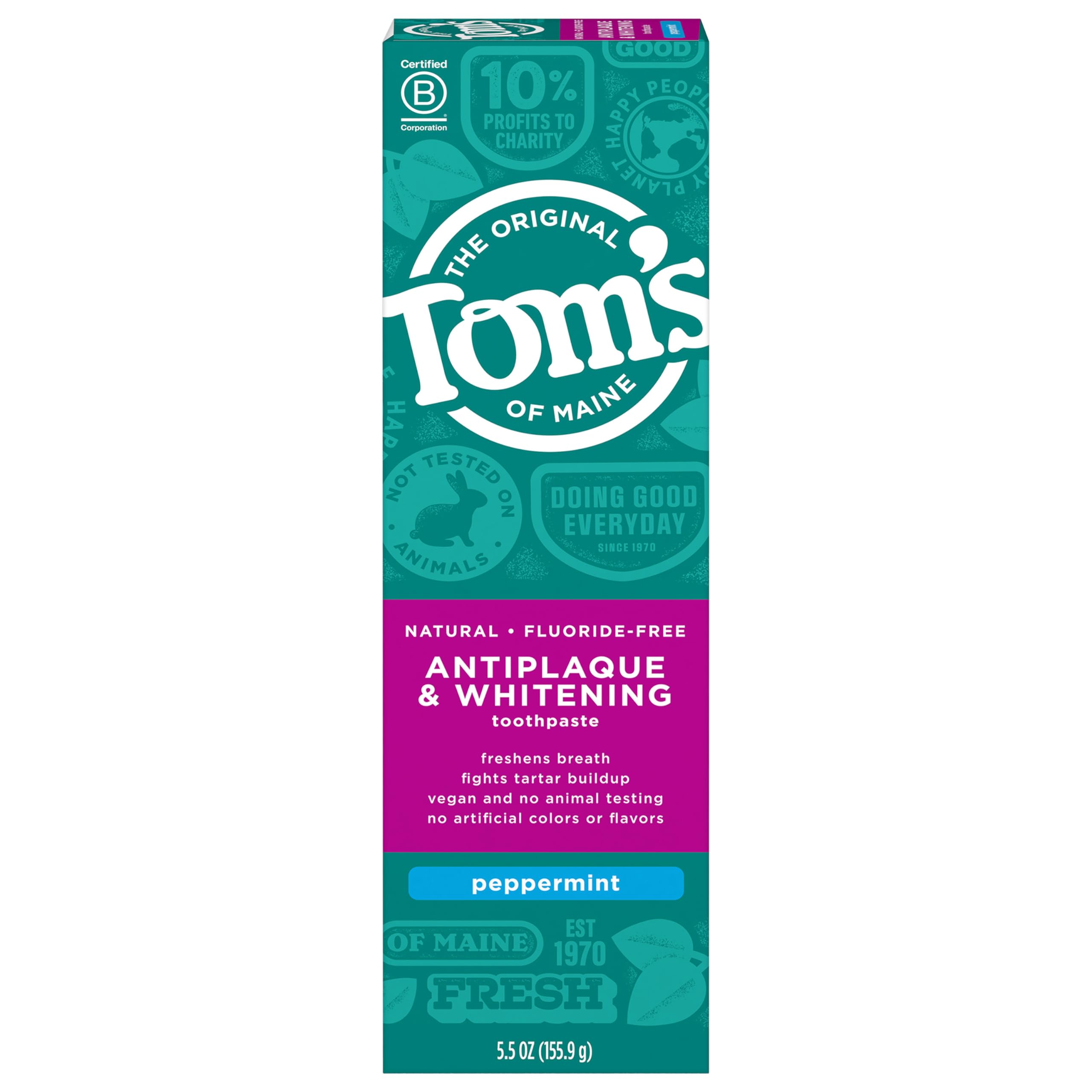 Toms of Maine Antiplaque & Whitening Fluoride-Free Peppermint Toothpaste, 5.5 oz