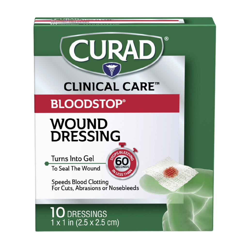 Curad CUR0055RBH Bloodstop Hemostatic Gauze, Helps Stop Bleeding Quickly, 1 x 1 Size, Pack of 10